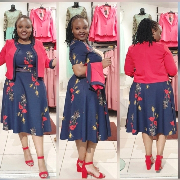 Dresses & Skirts - NWT Dark Navy/Black & Red Floral Print Dress with Jacket
